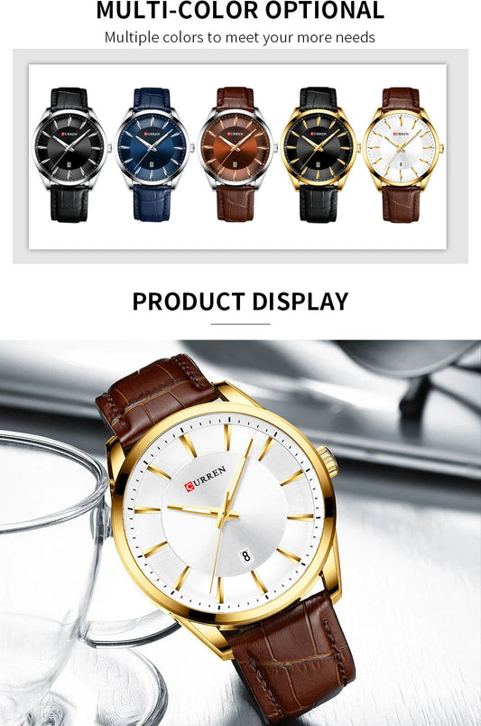 Premium Water-Resistant Men's Casual Belt Watch with Stainless Steel Case and Genuine Leather Strap