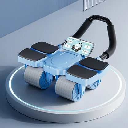 Premium 4-wheel abdominal roller with automatic rebound and mobile app for core strengthening and fitness workout