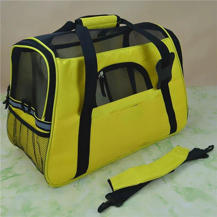Portable pet carrier bag made of durable nylon with breathable mesh panels for your dog or cat's comfort during travel