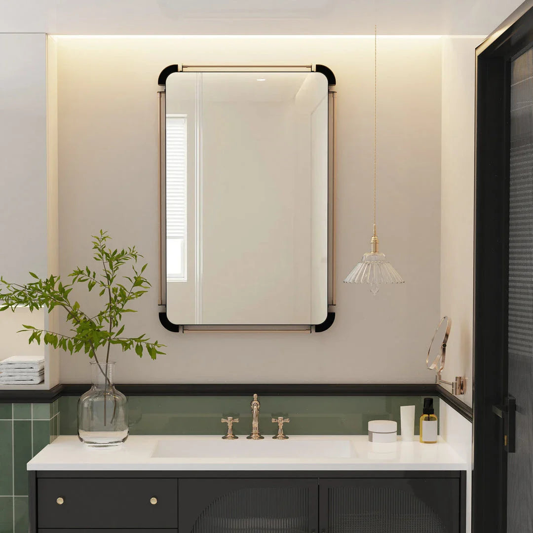 Vintage Industrial Black Metal Pipe Wall Mirror - Rectangular mirror with distressed metal pipes for a timeless, retro look
