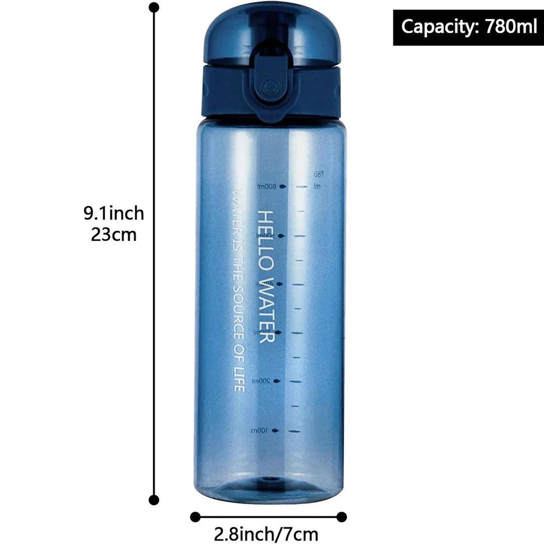 780ml Portable Leakproof Sports Water Bottle in multiple vibrant colours, featuring a durable, shock-proof design for active lifestyles