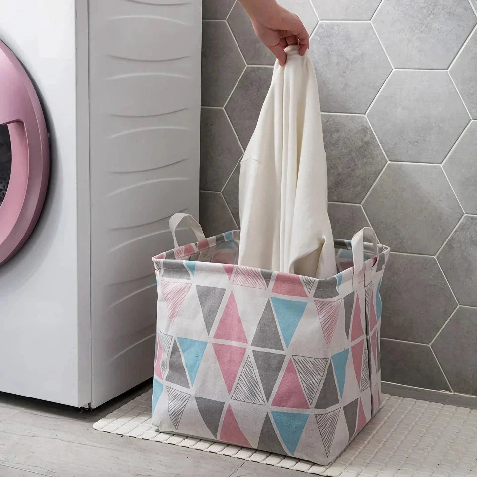 Eco-Friendly Folding Laundry Storage Basket with a stylish geometric pattern