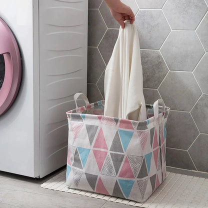 Eco-Friendly Folding Laundry Storage Basket with a stylish geometric pattern