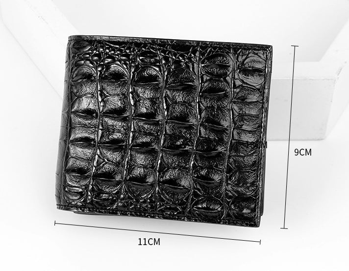 Sophisticated men's leather wallet in black, made from premium crocodile skin for a refined and durable everyday accessory