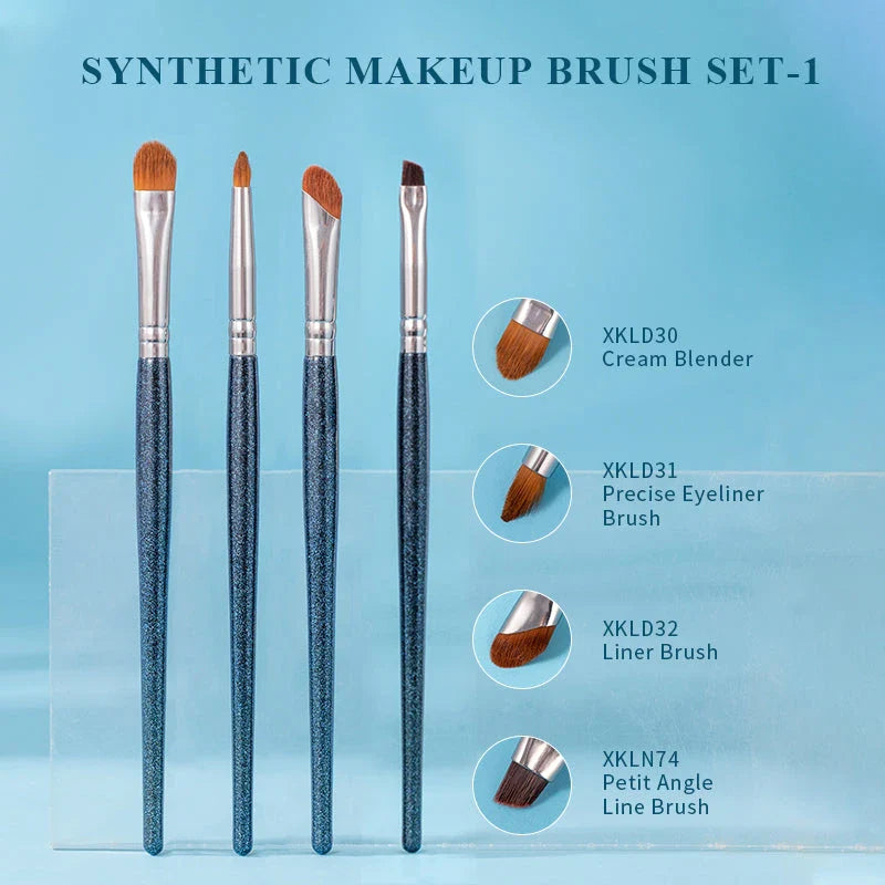 Exquisite 4-piece eyeshadow and concealer makeup brush set with natural goat hair and synthetic fibres for flawless makeup application