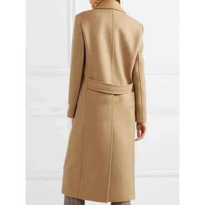 Chic slimming trench coat for women, featuring a tailored wide-waisted silhouette, elegant turn-down collar, and minimalistic buttons for a polished look.