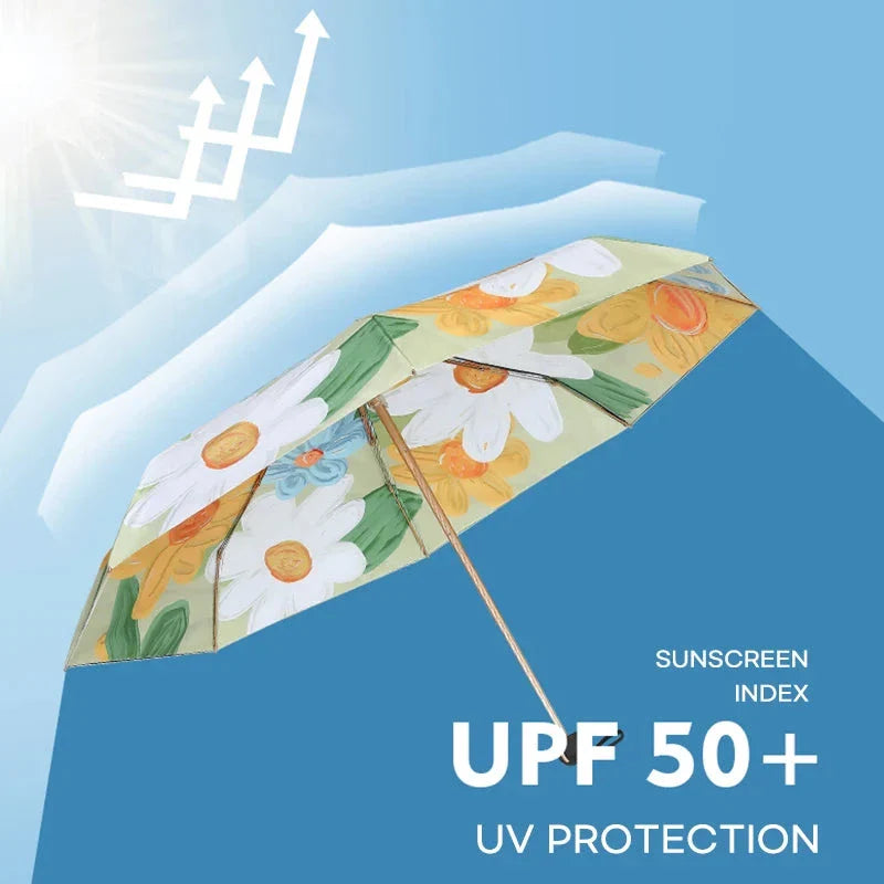 Flower Pocket Mini Phone Umbrella with a floral pattern, providing stylish rain and sun protection