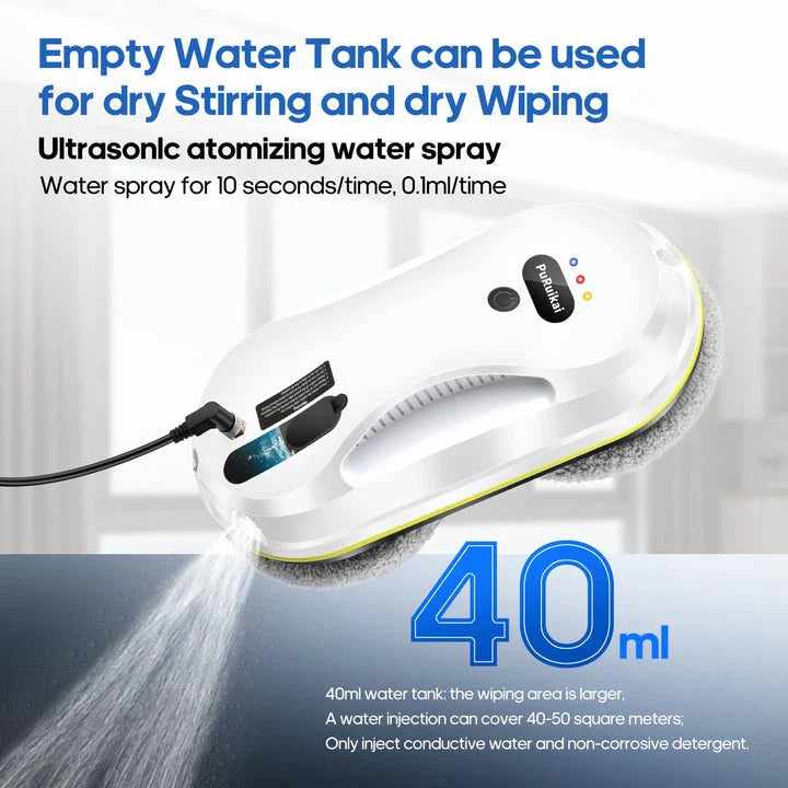 Automated window cleaning robot with remote control and water spray function