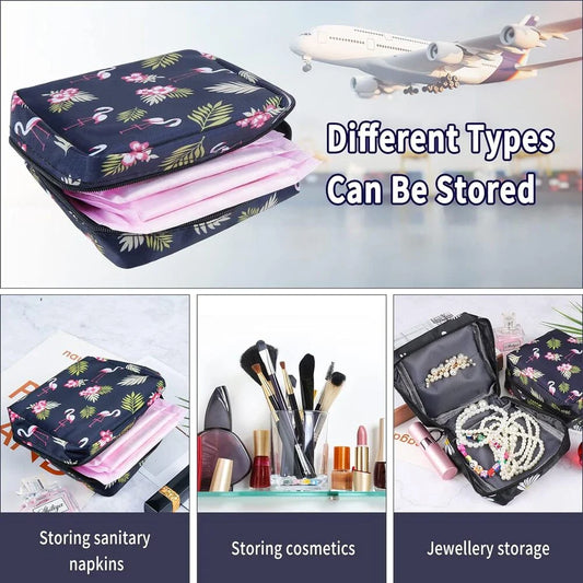 Portable Sanitary Napkin and Cosmetic Storage Bag in Tibetan Unicorn design, with a compact, folding design and contemporary pattern