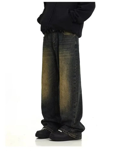 Premium retro blue vintage-inspired men's jeans with relaxed fit and sustainable cotton construction