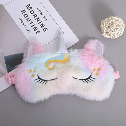 Soft and plush glitter unicorn sleep mask with elastic bandage for a comfortable fit