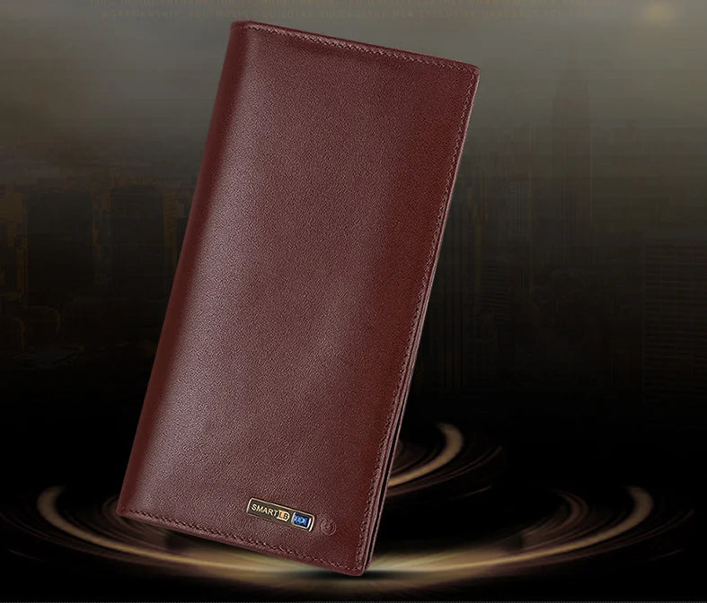 Premium large capacity anti-loss business leather clutch wallet in black colour