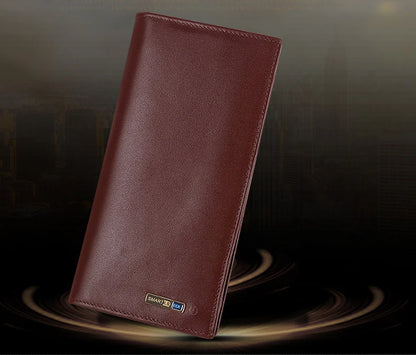 Premium large capacity anti-loss business leather clutch wallet in black colour