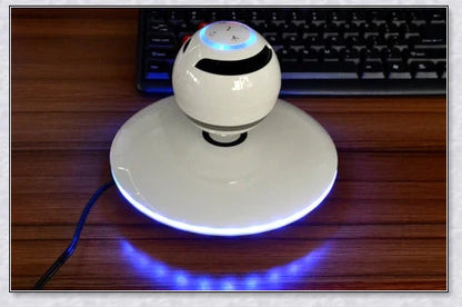 Levitating Bluetooth speaker with colourful lights, creating a mesmerising audio experience