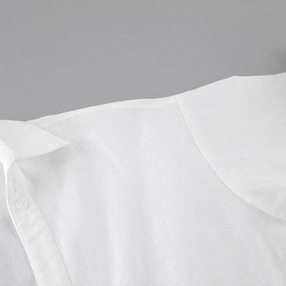 Relaxed-fit white casual set with shorts, featuring a loose, comfortable design made from premium cotton for all-day style and comfort.
