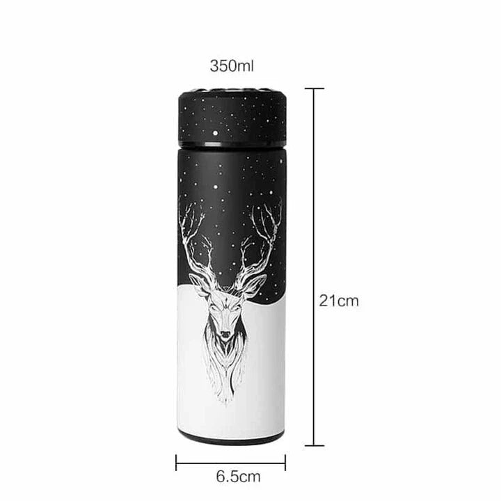 Premium Nordic-inspired stainless steel thermos flask with deer print design, perfect for keeping drinks hot or cold for up to 12 hours