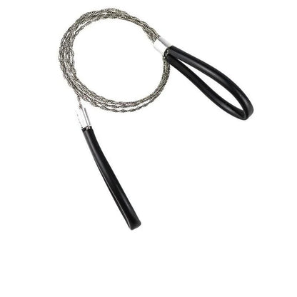 Versatile stainless steel pocket saw with sharp blade for cutting wood, plastic, and more during outdoor adventures.