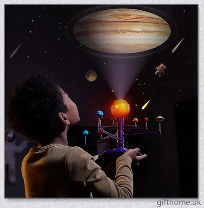 Colourful sky projector displaying planets and stars, creating a starry night effect in a room