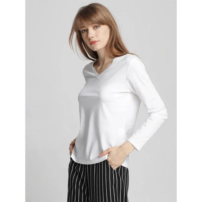 A classic long-sleeved tee in black, made from a premium blend of silk, cotton, and microfiber for a comfortable and elegant look.