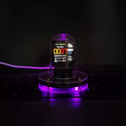 Meteorological Black and White RGB Mini TV Desktop Ornament with vibrant lighting effects and compact design