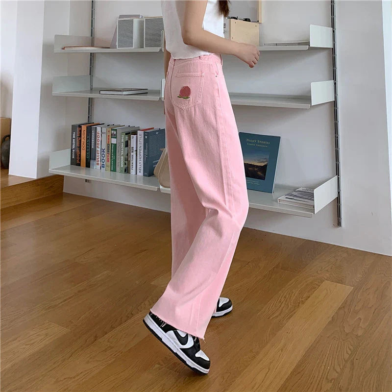 Premium cotton denim high-waist wide-leg trousers in a flattering, figure-hugging silhouette