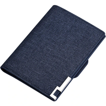 Personalized youth creative card bag wallet in denim material with two-fold design and multiple storage compartments