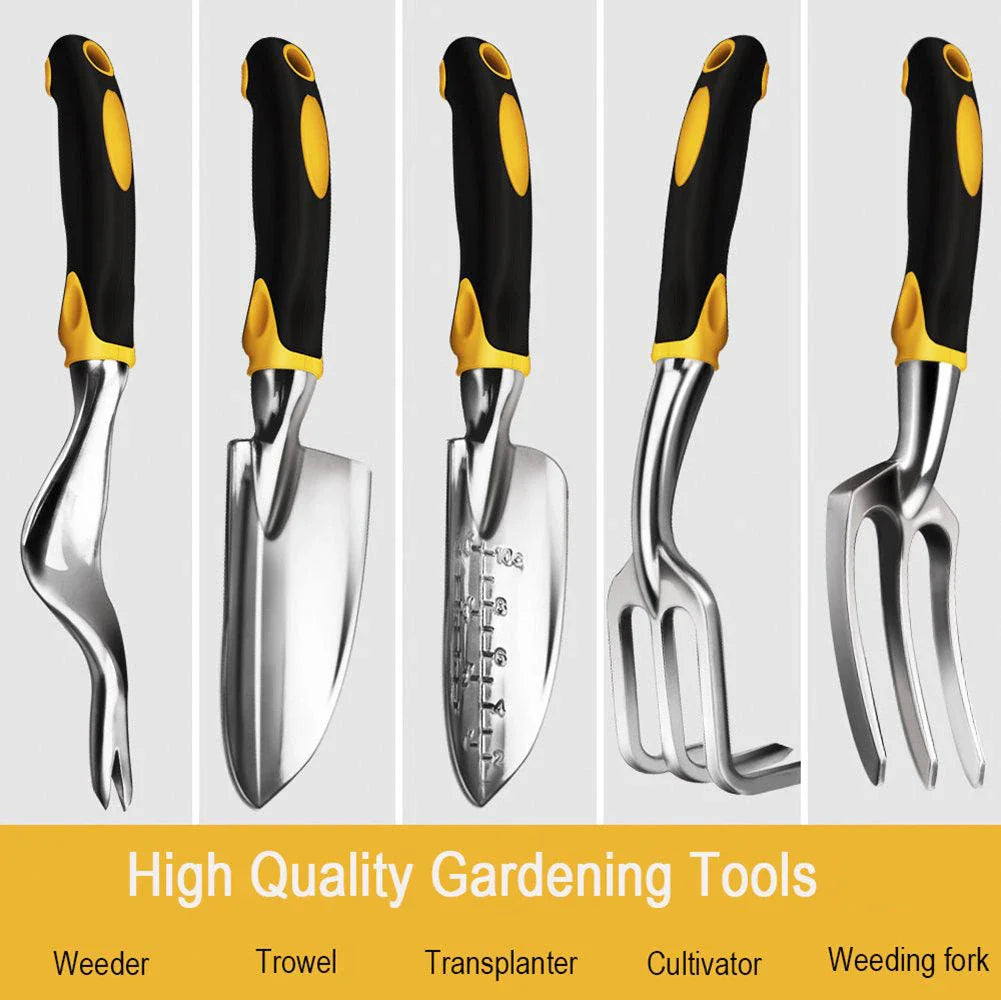 Premium British-made garden tool set with stainless steel construction, ergonomic handles, and child-safe features for comfortable, precise gardening