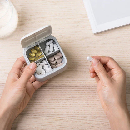Compact 4-Grid Nordic Pill Box - Stylish and Practical Medication Organiser with Separate Compartments