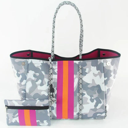 A neoprene beach bag in a stylish design, perfect for British summer adventures at the coast