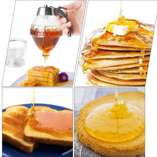 Premium Elegant Honey Dispenser with Transparent Body and Sturdy Silver Handle for Smooth, Drip-Free Pouring