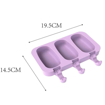 Purple silicone popsicle mould with stainless steel sticks, perfect for creating homemade frozen treats with a British flair
