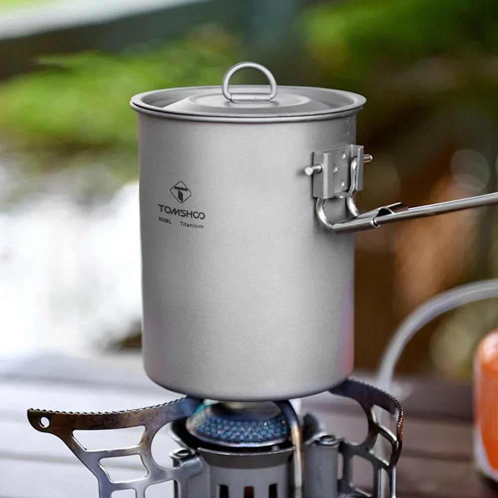 Durable titanium camping pot with lid and collapsible handle for outdoor adventures