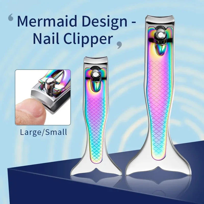 Mermaid-inspired stainless steel nail clipper in vibrant rainbow colours