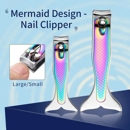 Mermaid-inspired stainless steel nail clipper in vibrant rainbow colours