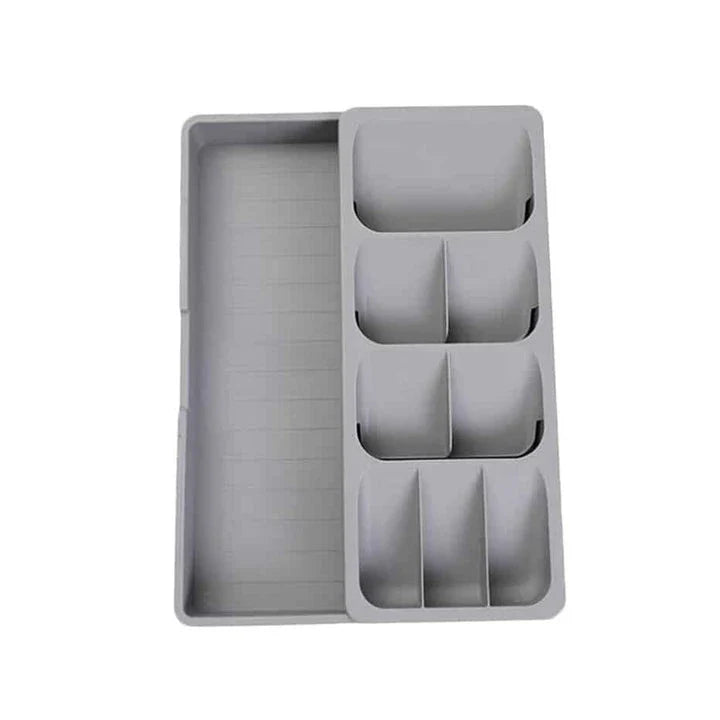 Premium food-grade kitchen cabinet organiser with adjustable trays and compartments for efficient storage of cutlery, spices, and cooking essentials