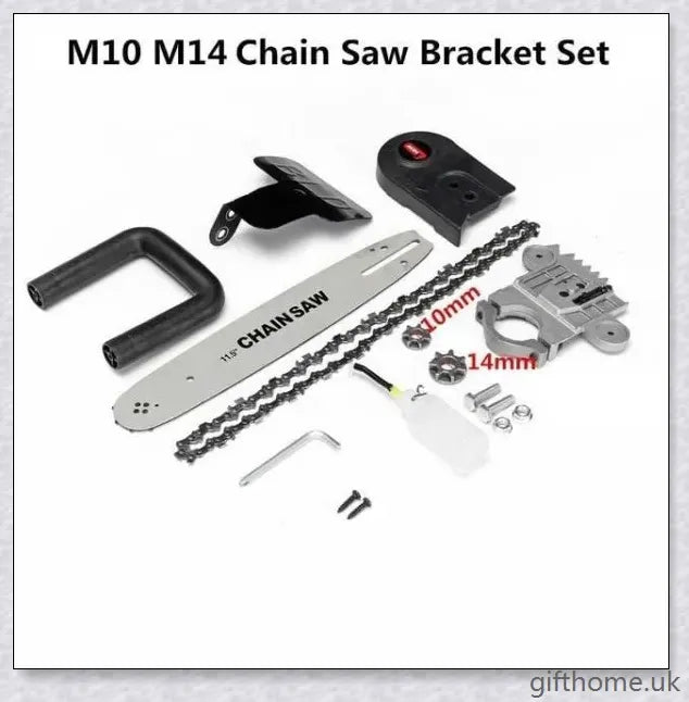 Angle grinder with attached chainsaw bracket, suitable for cutting wood, trees, and other DIY projects