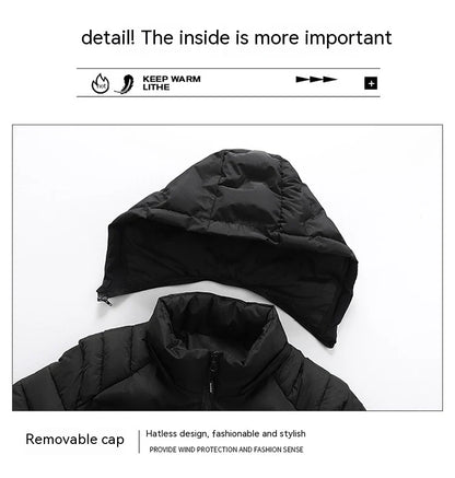 Grey men's padded jacket with cotton-polyester blend for warmth and comfort