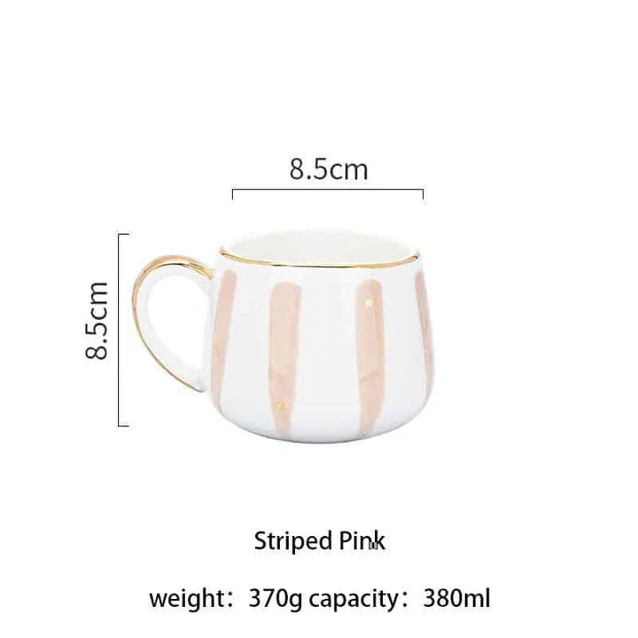 Cosy Style Ceramic Coffee Cup with Striped Pattern in Pastel Pink, Compact and Ergonomic Design for Comfortable Sipping