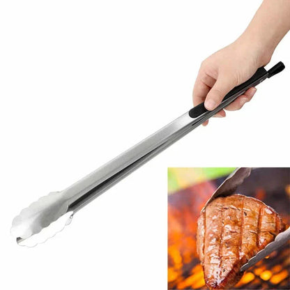Premium Stainless Steel BBQ Tongs with Silicone Grips for Grilling and Serving