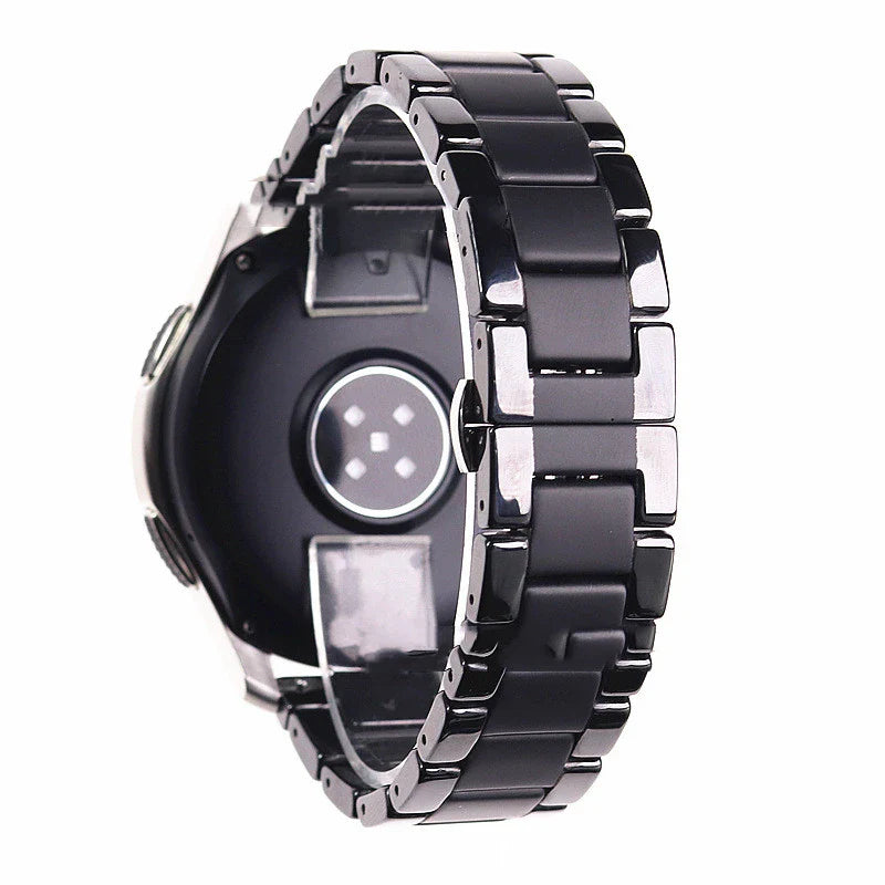 Premium five-pearl ceramic stainless steel black strap for luxury watches, featuring a sleek and sophisticated design