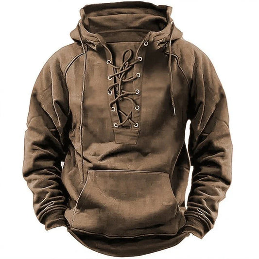A stylish retro-inspired hooded long-sleeve top in various colours, perfect for outdoor activities and casual wear.