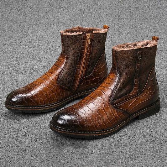 Retro Classic Leather Boots with Pointed Toe Design, Antiskid Sole, and Handsome Sewing Details