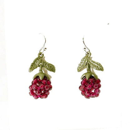 Vintage-style raspberry lacquer earrings with garnet accents, showcasing a charming fruit-shaped silhouette and a captivating retro-inspired design.