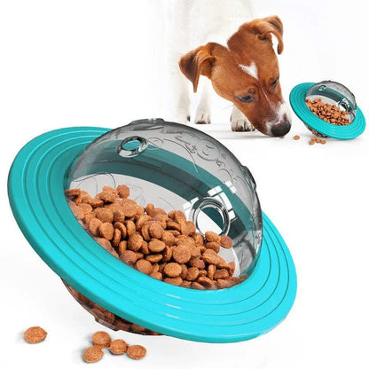 Dog playing with the interactive Dog Planet Treat Toy, a durable and engaging puzzle toy that stimulates a dog's cognitive abilities.
