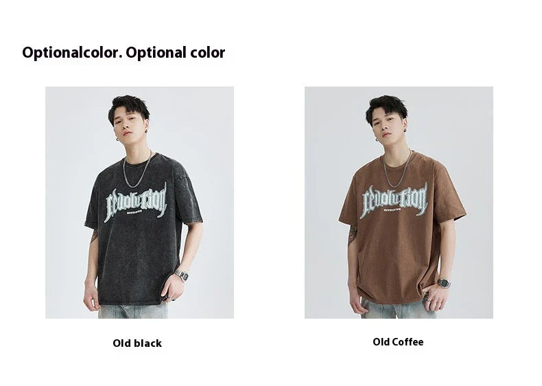 Premium vintage-inspired short-sleeved t-shirt in a distressed black colour, made of soft pure cotton fabric