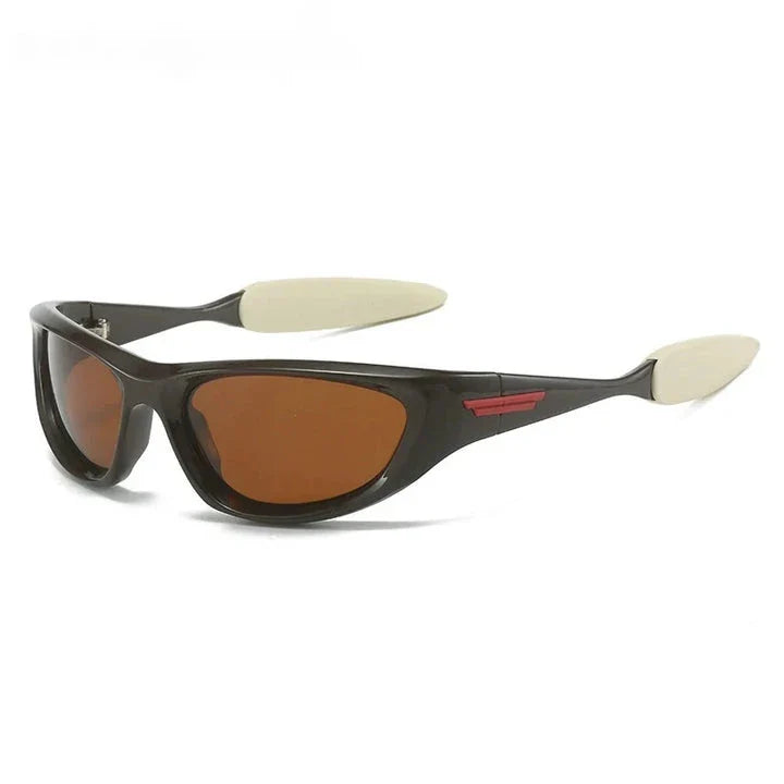 Pair of premium polarized cat eye sports sunglasses with blue-gray frames and lenses