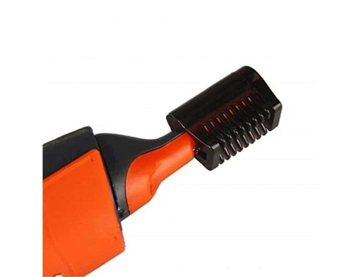 Cordless Multifunctional Hair Grooming Trimmer with four interchangeable trim heads, LED light, and durable ABS plastic and stainless steel construction