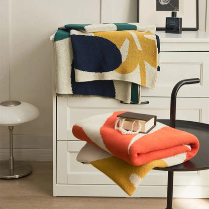 Cosy and stylish leaf jacquard knitted blanket in twilight colour, made from premium 100% cotton for exceptional comfort and durability