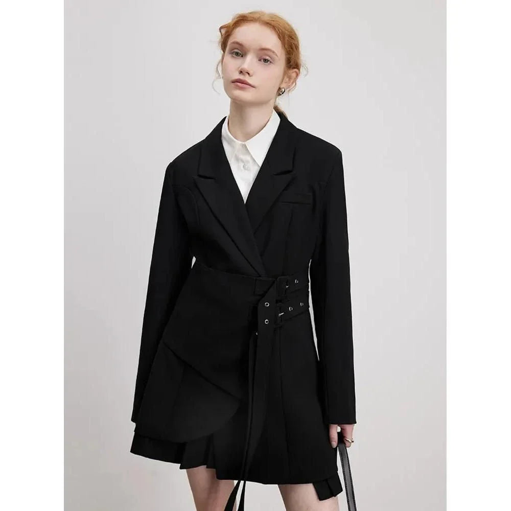 Chic slim-fit adjustable waist blazer in black colour, perfect for formal and casual occasions in the UK