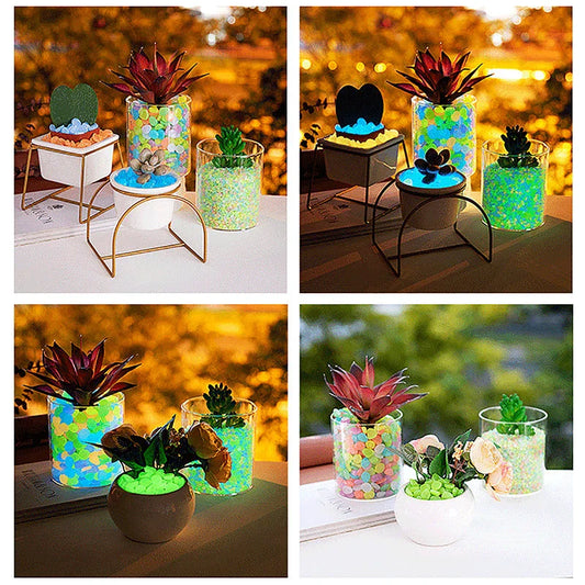Enchanting glow-in-the-dark decorative pebbles illuminating a garden pathway at night